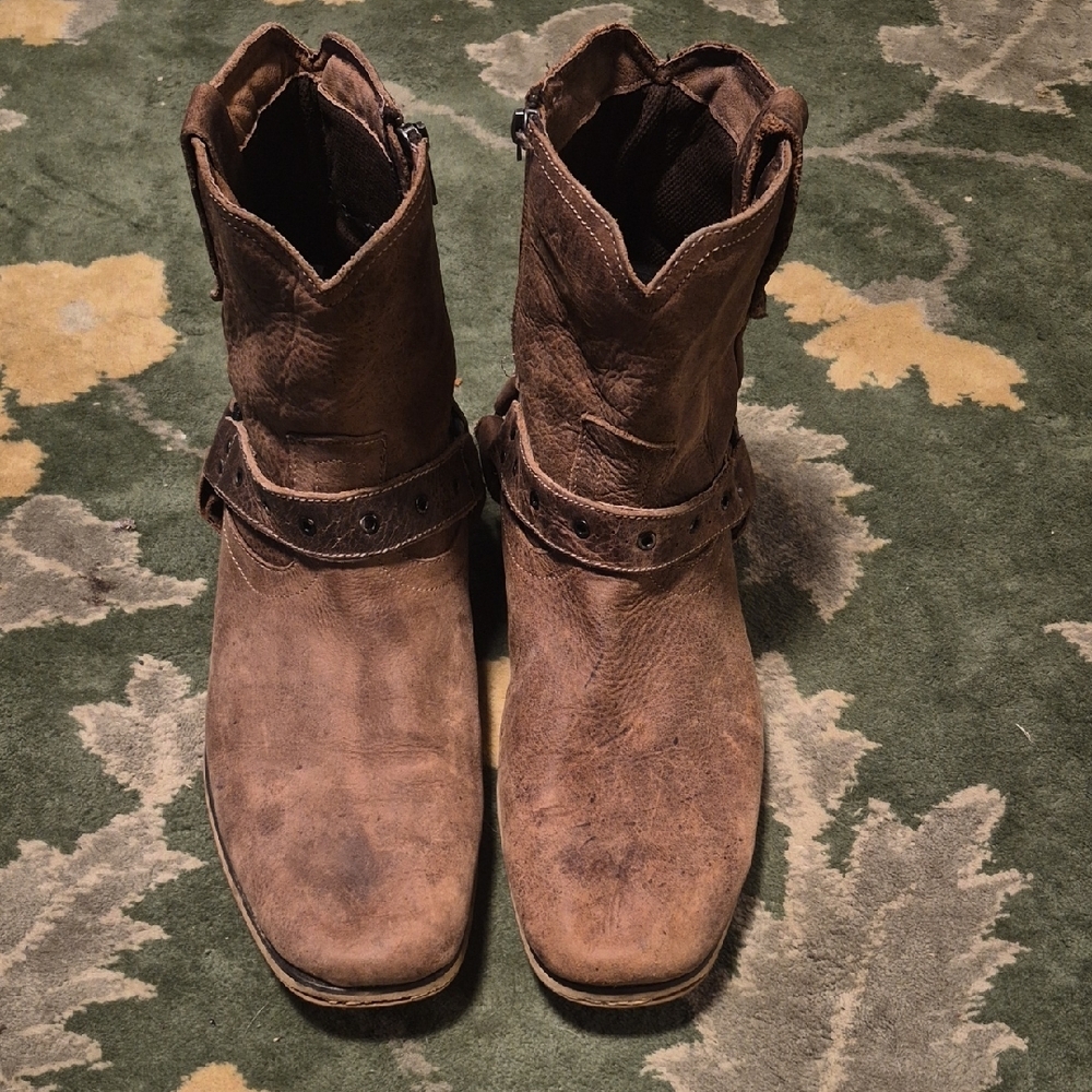 Bed Stu Brown Leather Western Ankle Boots
